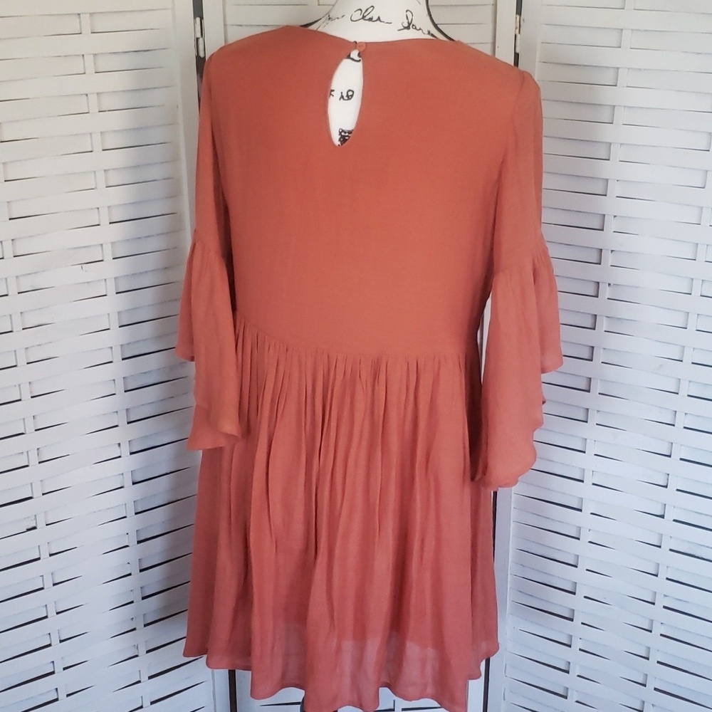 Umgee waterfall sleeves embroidery high waist woman dress orange burnt size S - Picture 5 of 7